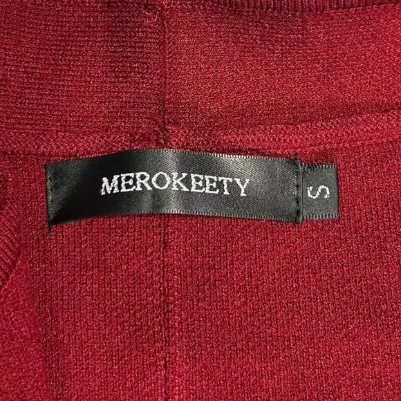 Merokeety Women’s Sz S Long Wool Blend Red Cardigan Knit Duster Coatigan Sweater - Picture 12 of 13